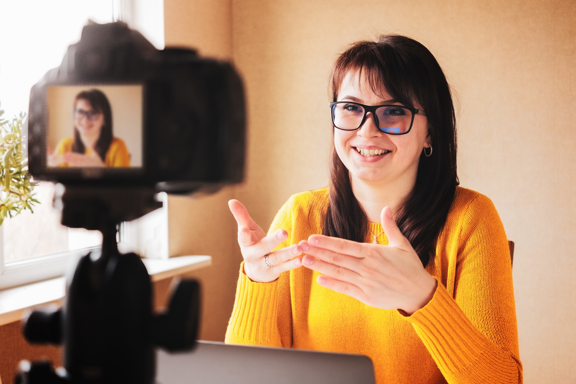Young girl conducting a webinar